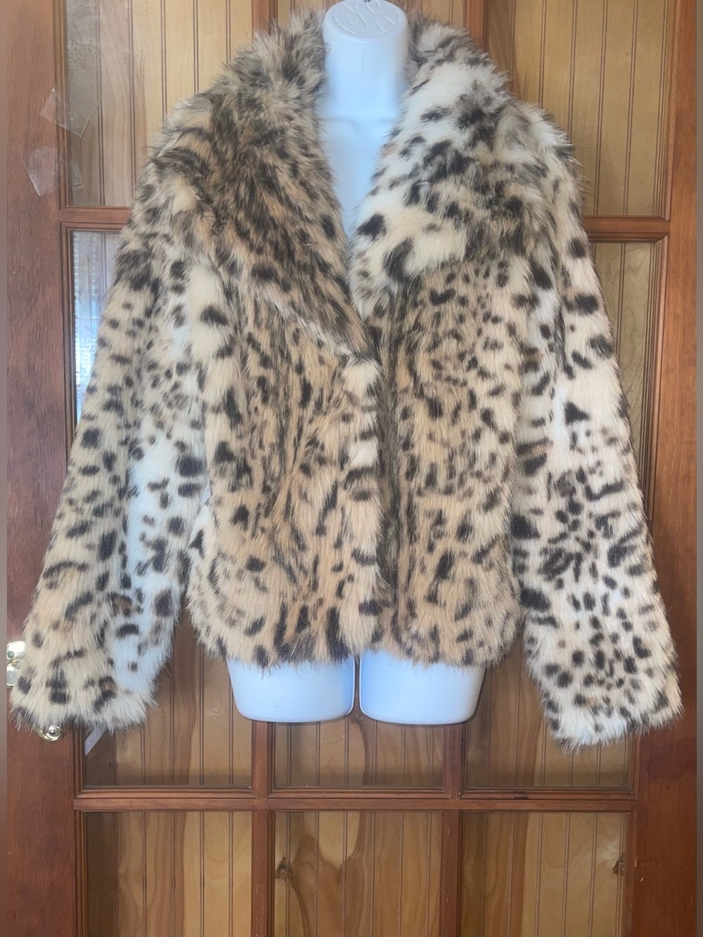 Jessica Simpson Leopard-Print Faux Fur Jacket - Cream & Brown
